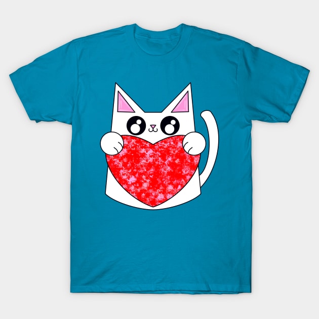 Snow The Cat With Valentine Heart T-Shirt by missmann